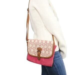 Y2k American Eagle Coral & White Lace Canvas Cross Body Bag
